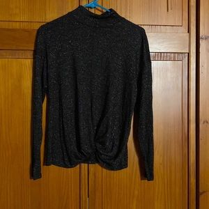 Jennifer Lopez Black Metallic Twisted Front Top Size Medium